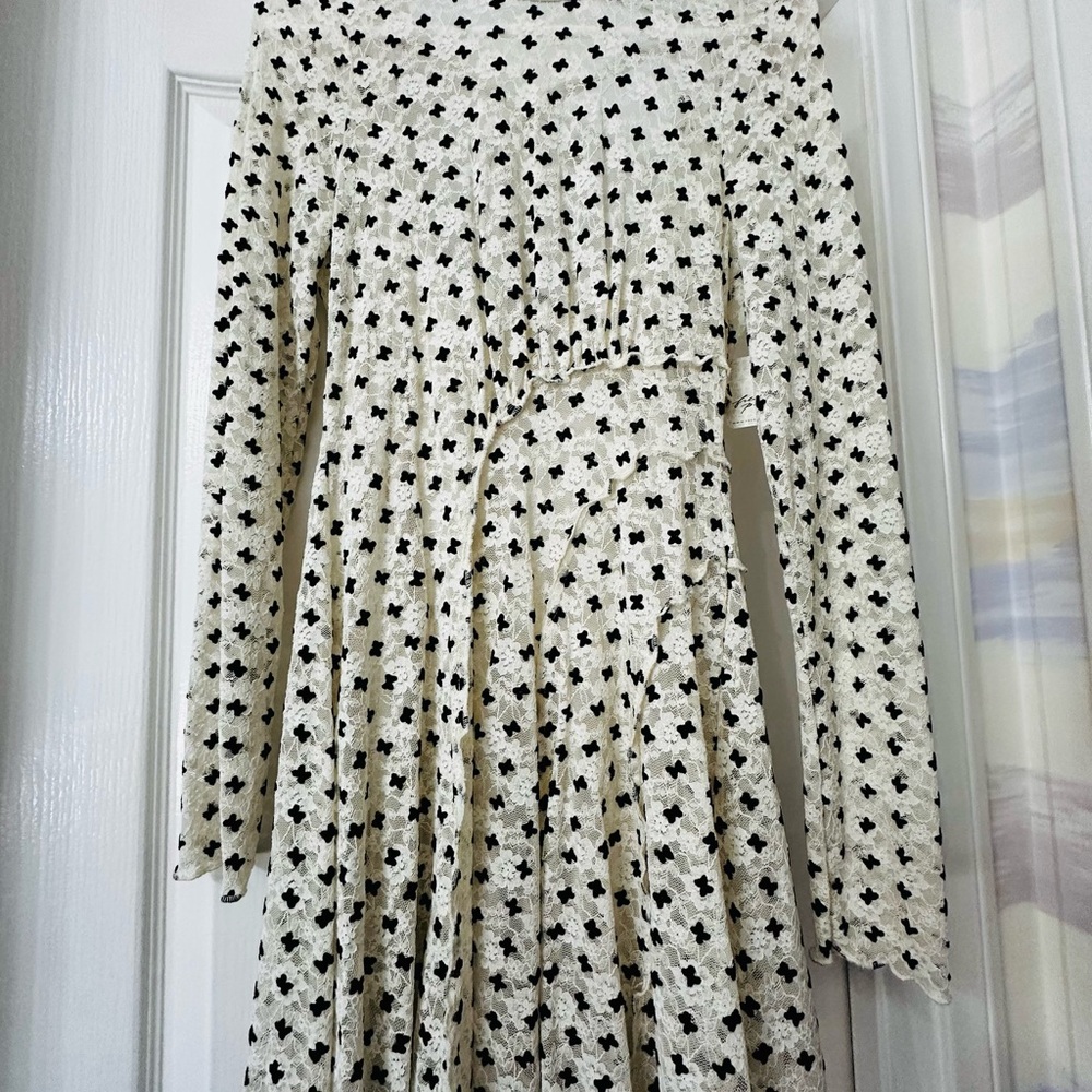 Free People White Pleated Midi Dress with Bishop Sleeves